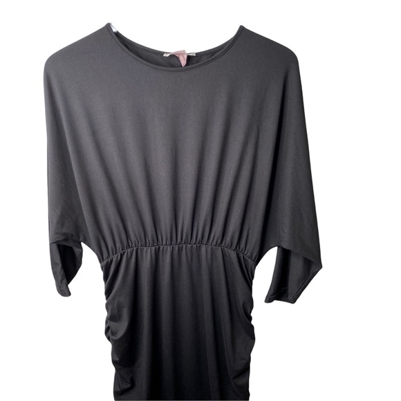Sweet Lindsey Black Dolman Ruched Little Black Midi Dress Medium - Picture 2 of 7